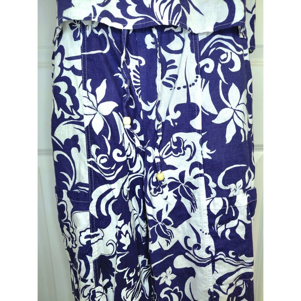 Christian Siriano Blue White Floral Resort Lounge Set Small Beaded Boho Linen - Picture 5 of 16